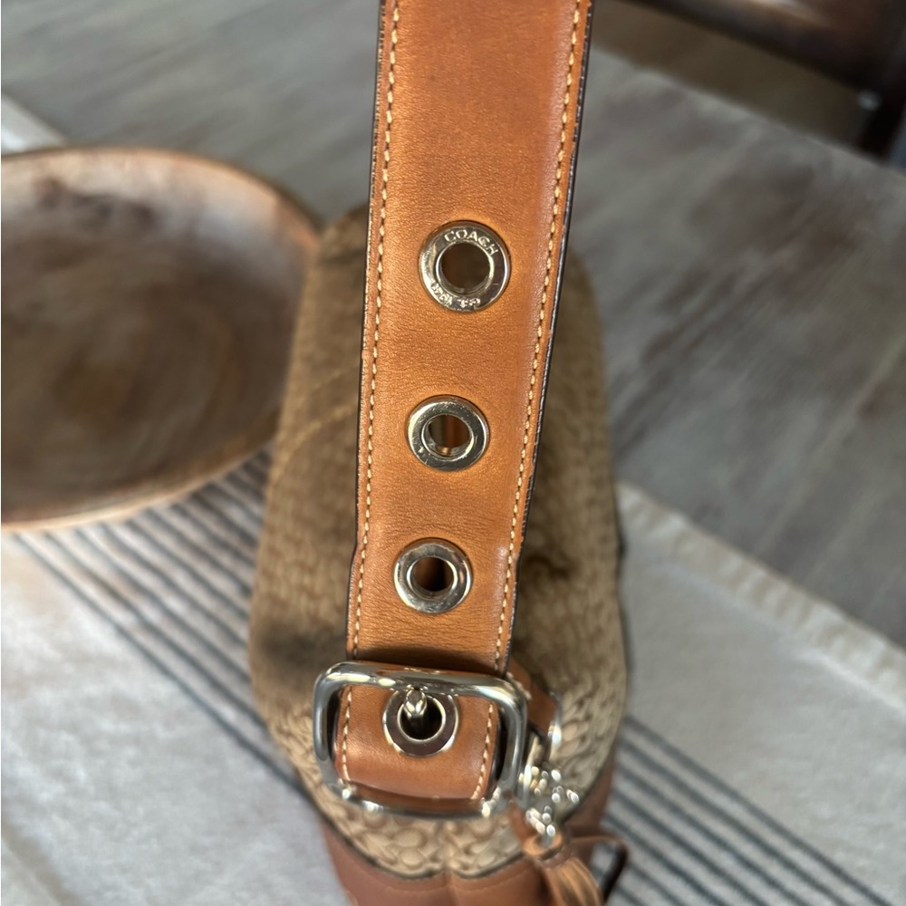 🍃🦋 Vintage Coach Signature Canvas Leather Shoulder Hobo Mini Duffle Bag - Picture 8 of 15